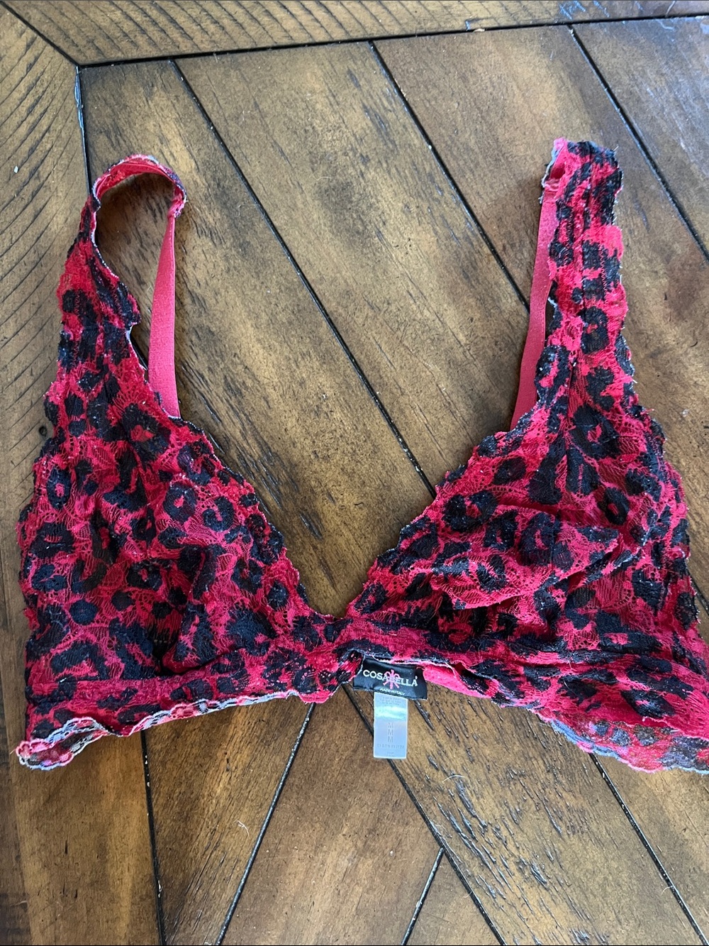 Cosabella Red and Black Lace Leopard Bralette